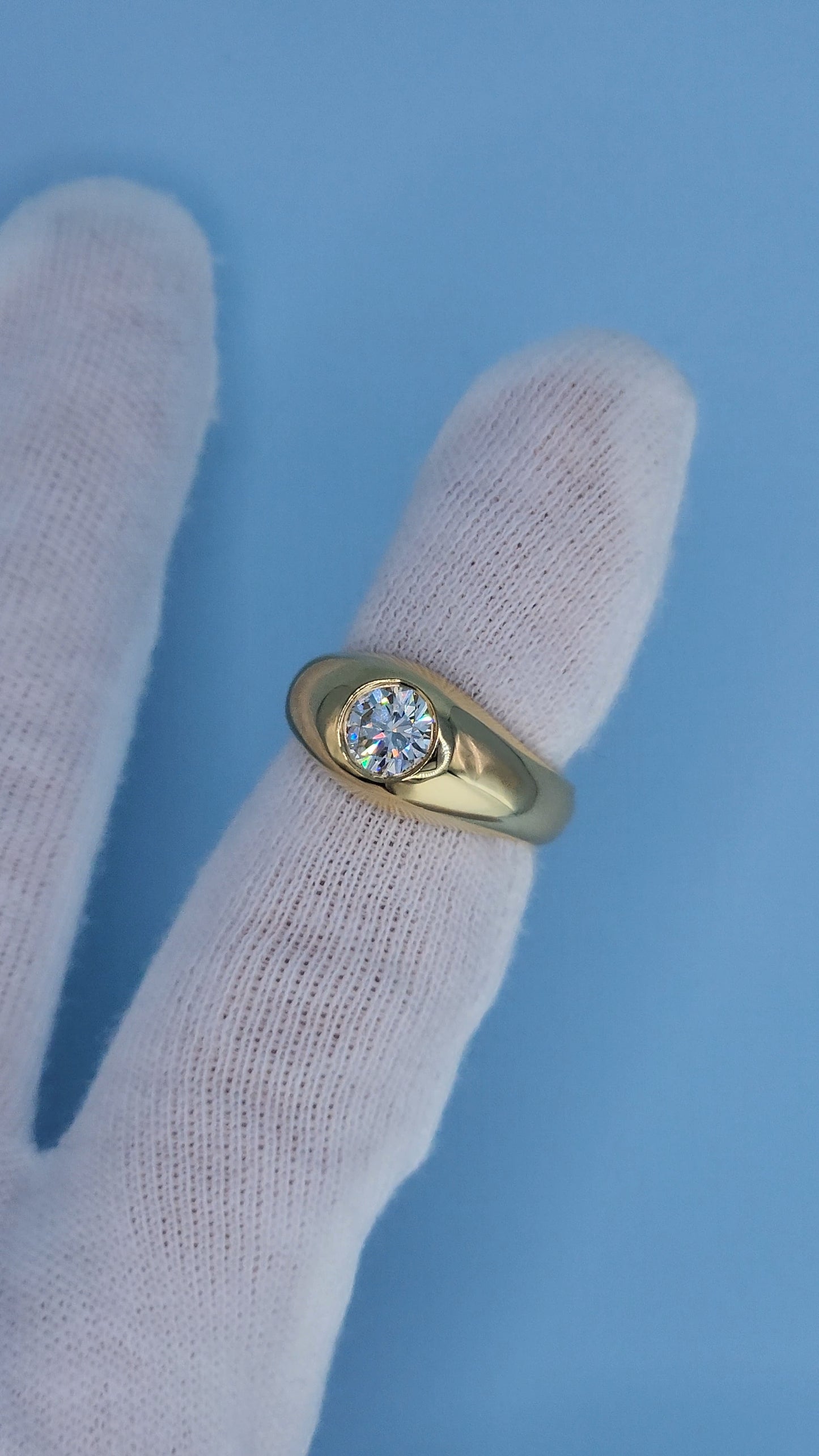 14k Yellow Gold Gypsy Diamond Ring – Vintage-Inspired Men's or Unisex Statement Band with GIA-Certified 0.88 Carat Diamond