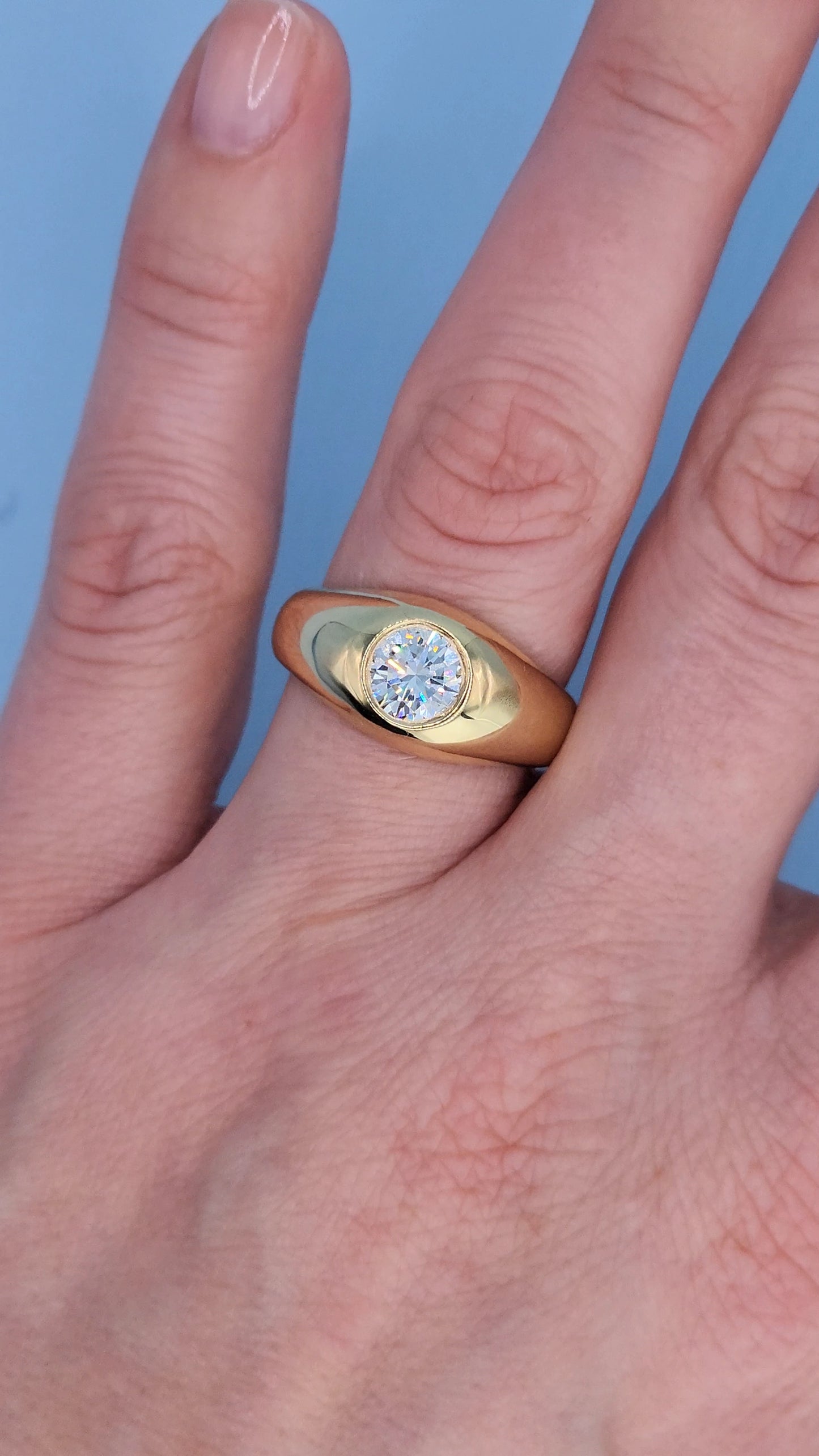 14k Yellow Gold Gypsy Diamond Ring – Vintage-Inspired Men's or Unisex Statement Band with GIA-Certified 0.88 Carat Diamond