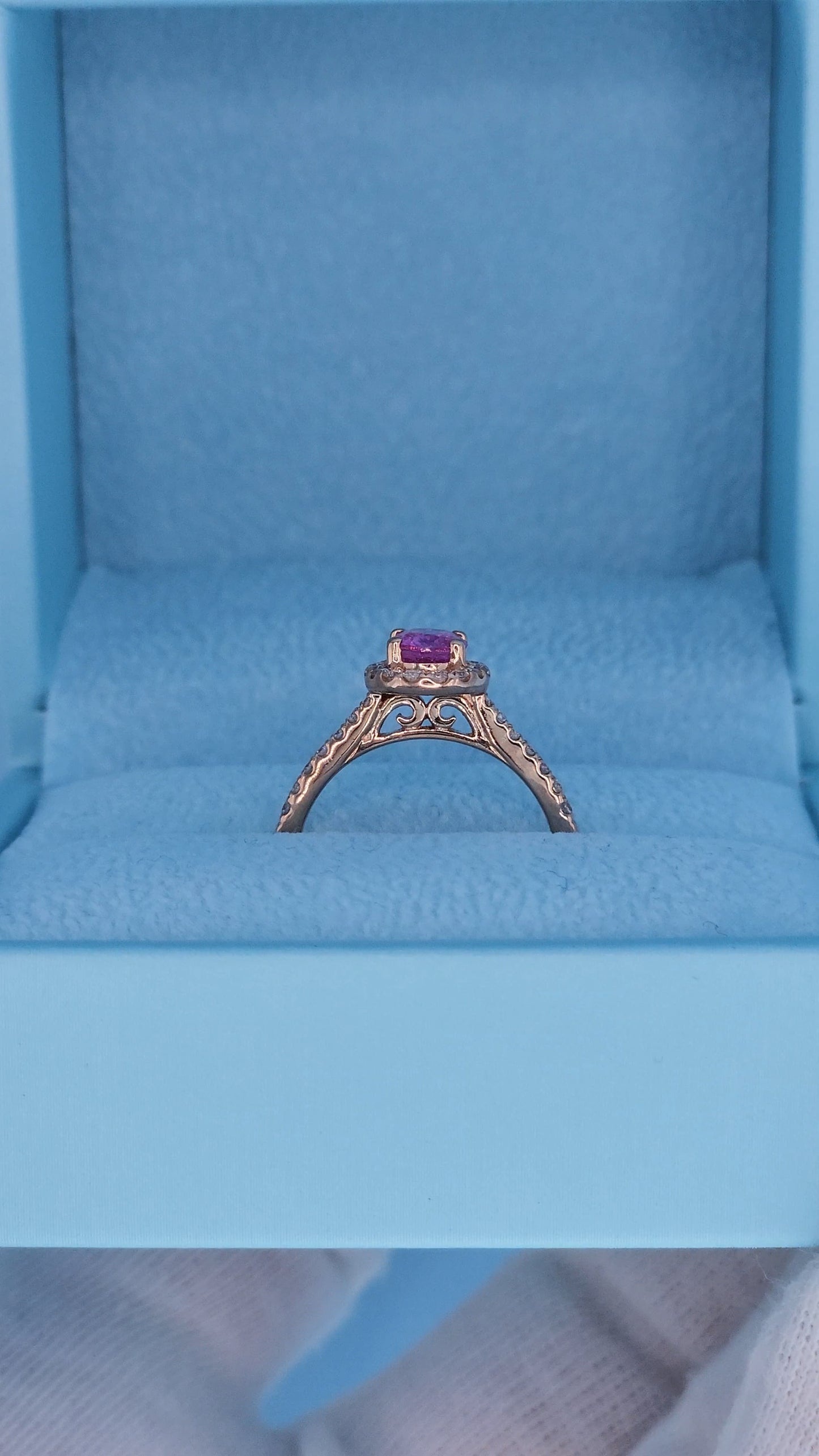 14k Rose Gold Pink Sapphire Halo Ring – Oval Cut 0.94 Carat September Birthstone Ring with Diamonds, Alternative Engagement Ring