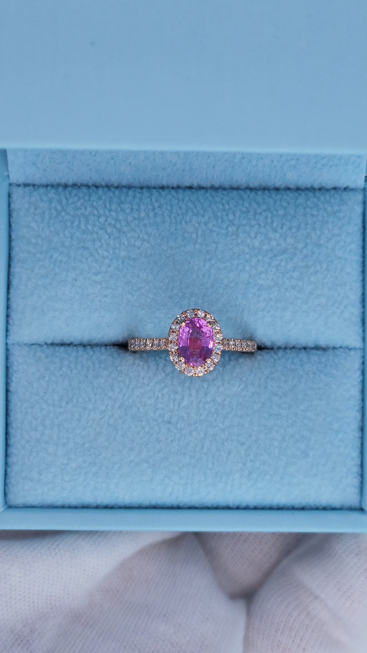 14k Rose Gold Pink Sapphire Halo Ring – Oval Cut 0.94 Carat September Birthstone Ring with Diamonds, Alternative Engagement Ring
