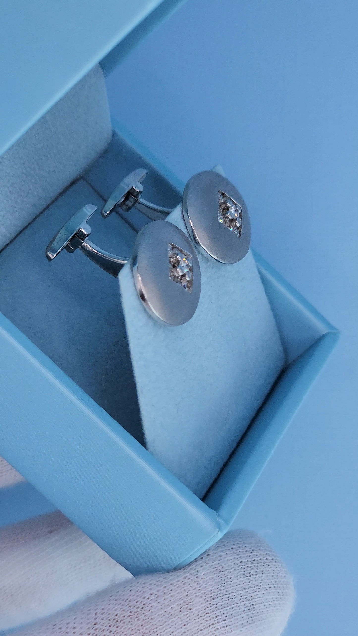 14k White Gold Oval Diamond Cufflinks 0.90 Carat Natural Cluster Diamonds, Brushed Finish, 10.3g Solid Gold