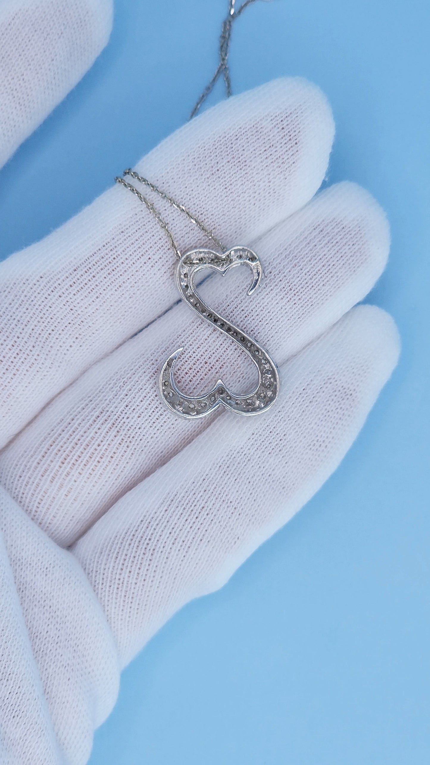 Jane Seymour Open Double Heart Necklace in 14k White Gold | Natural Diamond Pendant 0.50ct t.w., Adjustable Chain 18–20"