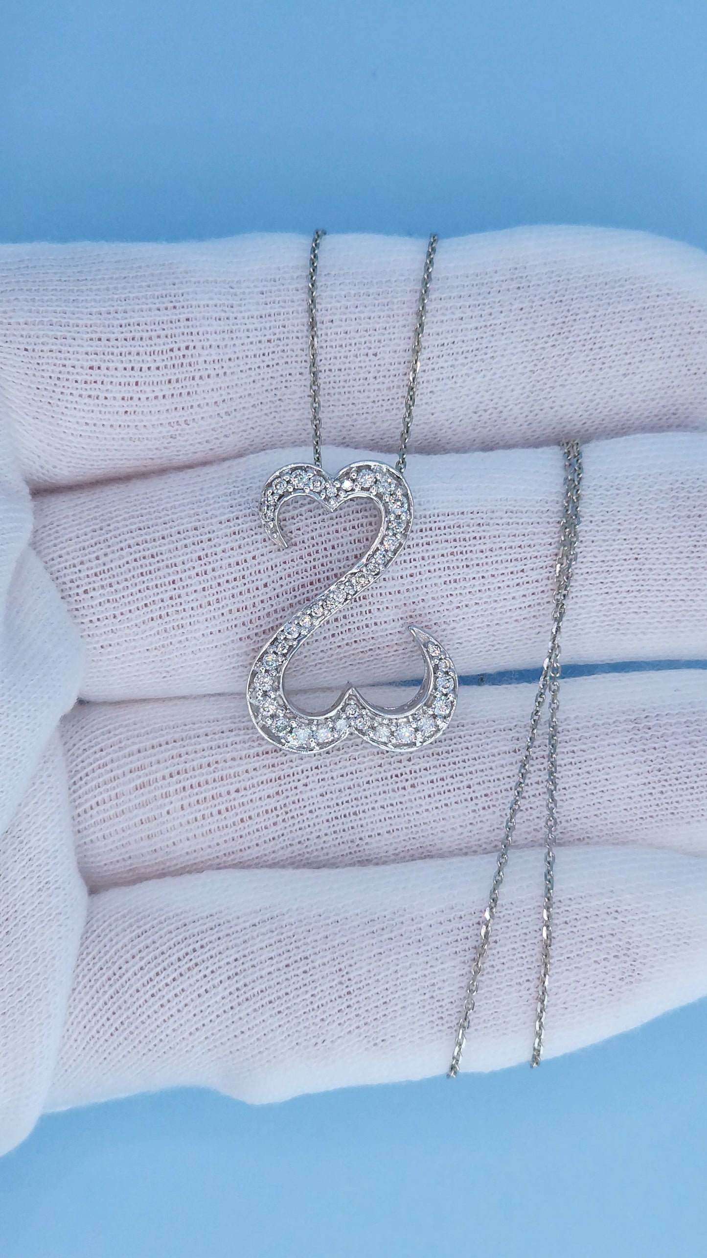 Jane Seymour Open Double Heart Necklace in 14k White Gold | Natural Diamond Pendant 0.50ct t.w., Adjustable Chain 18–20"
