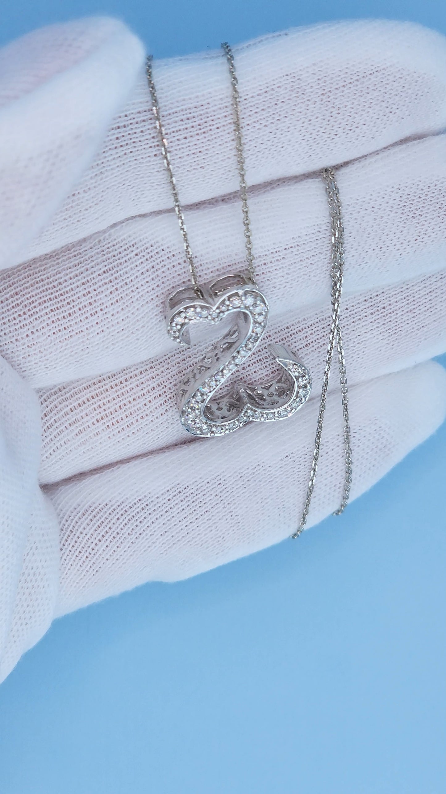 Jane Seymour Open Double Heart Necklace in 14k White Gold | Natural Diamond Pendant 0.50ct t.w., Adjustable Chain 18–20"