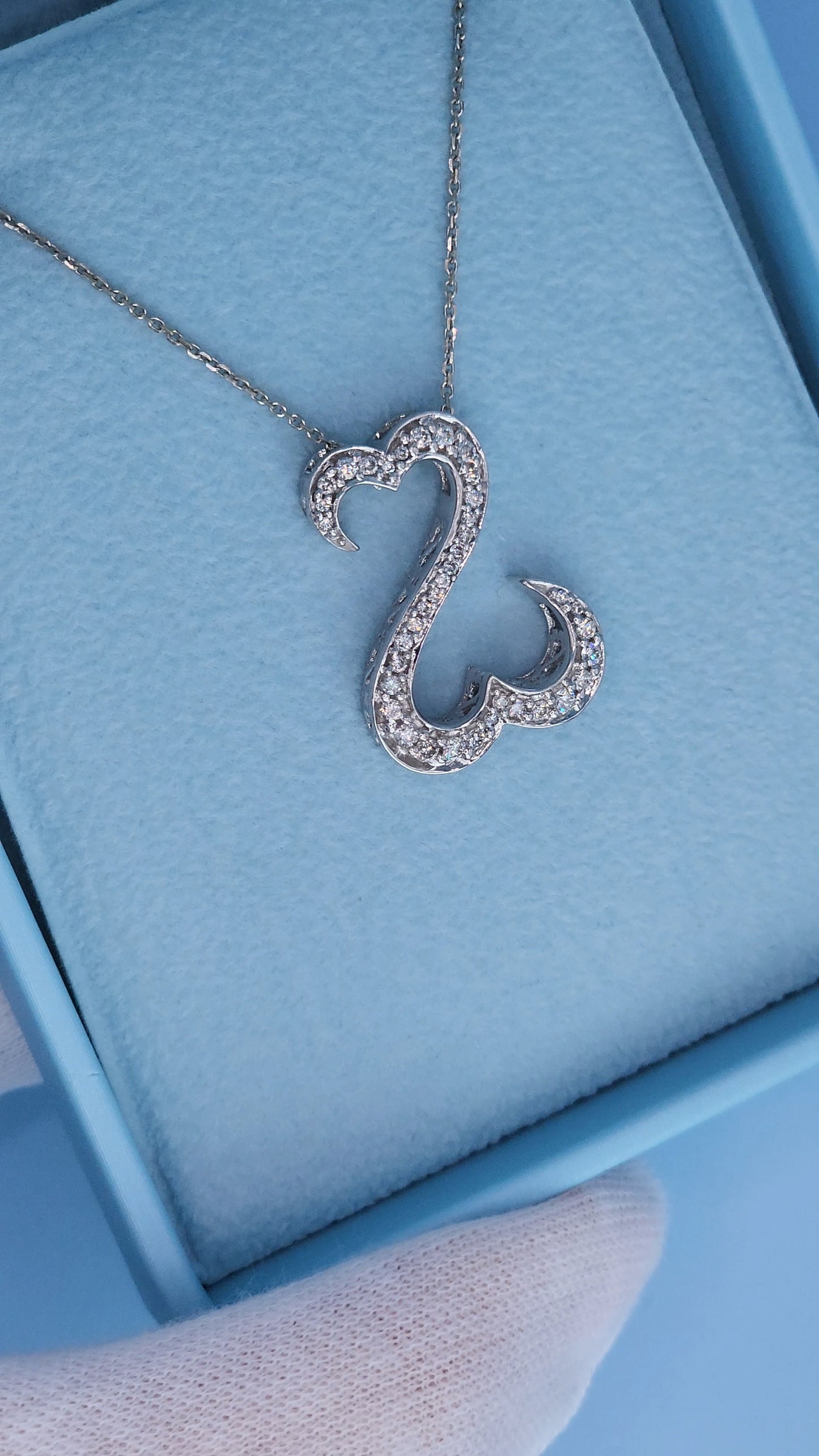 Jane Seymour Open Double Heart Necklace in 14k White Gold | Natural Diamond Pendant 0.50ct t.w., Adjustable Chain 18–20"