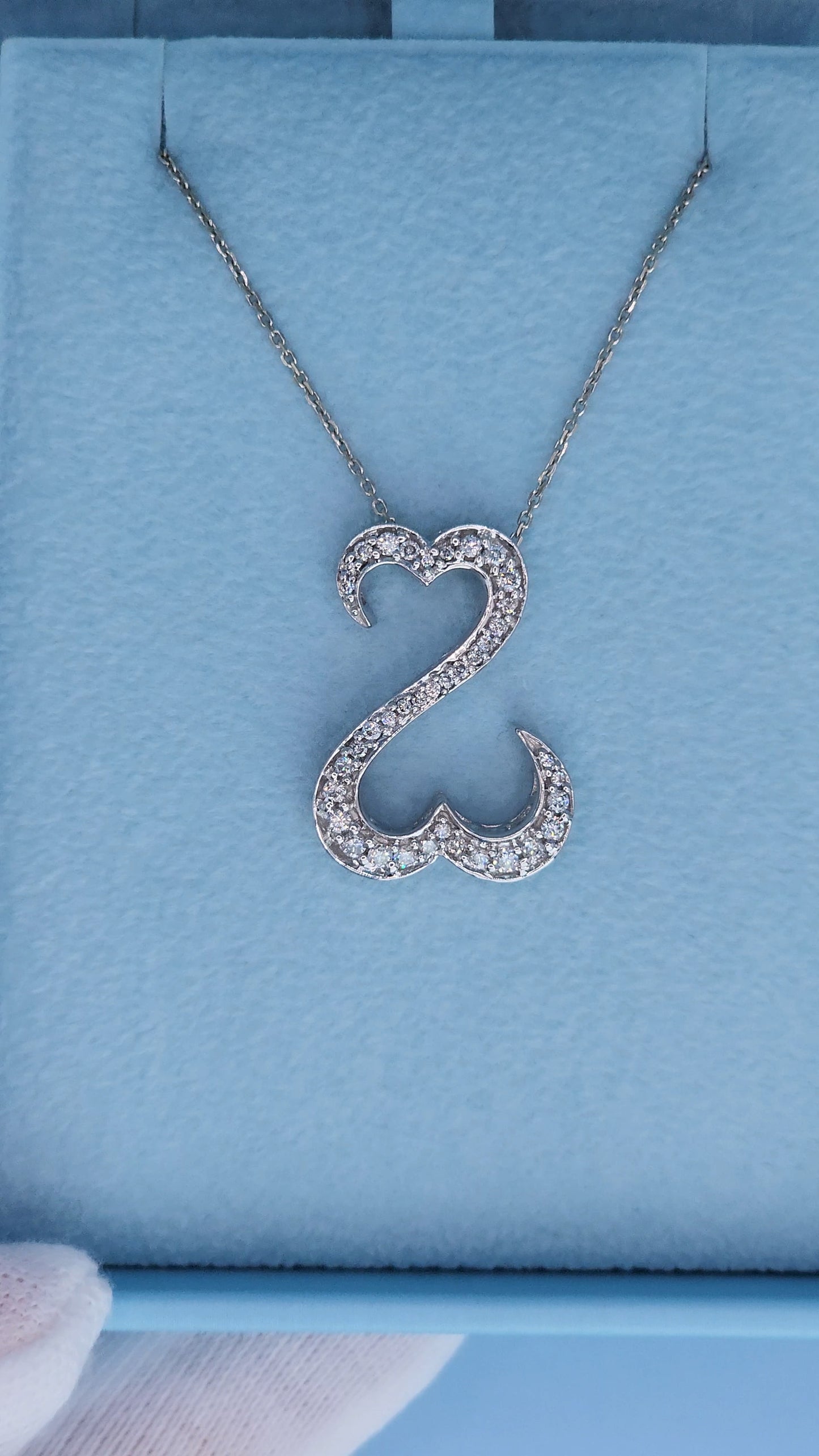 Jane Seymour Open Double Heart Necklace in 14k White Gold | Natural Diamond Pendant 0.50ct t.w., Adjustable Chain 18–20"