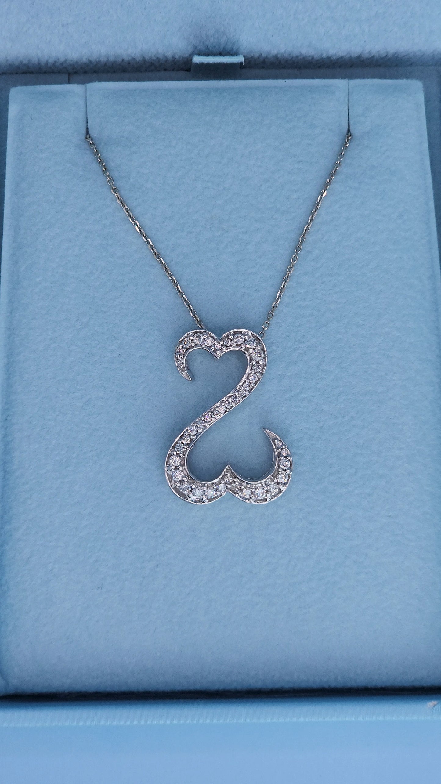 Jane Seymour Open Double Heart Necklace in 14k White Gold | Natural Diamond Pendant 0.50ct t.w., Adjustable Chain 18–20"
