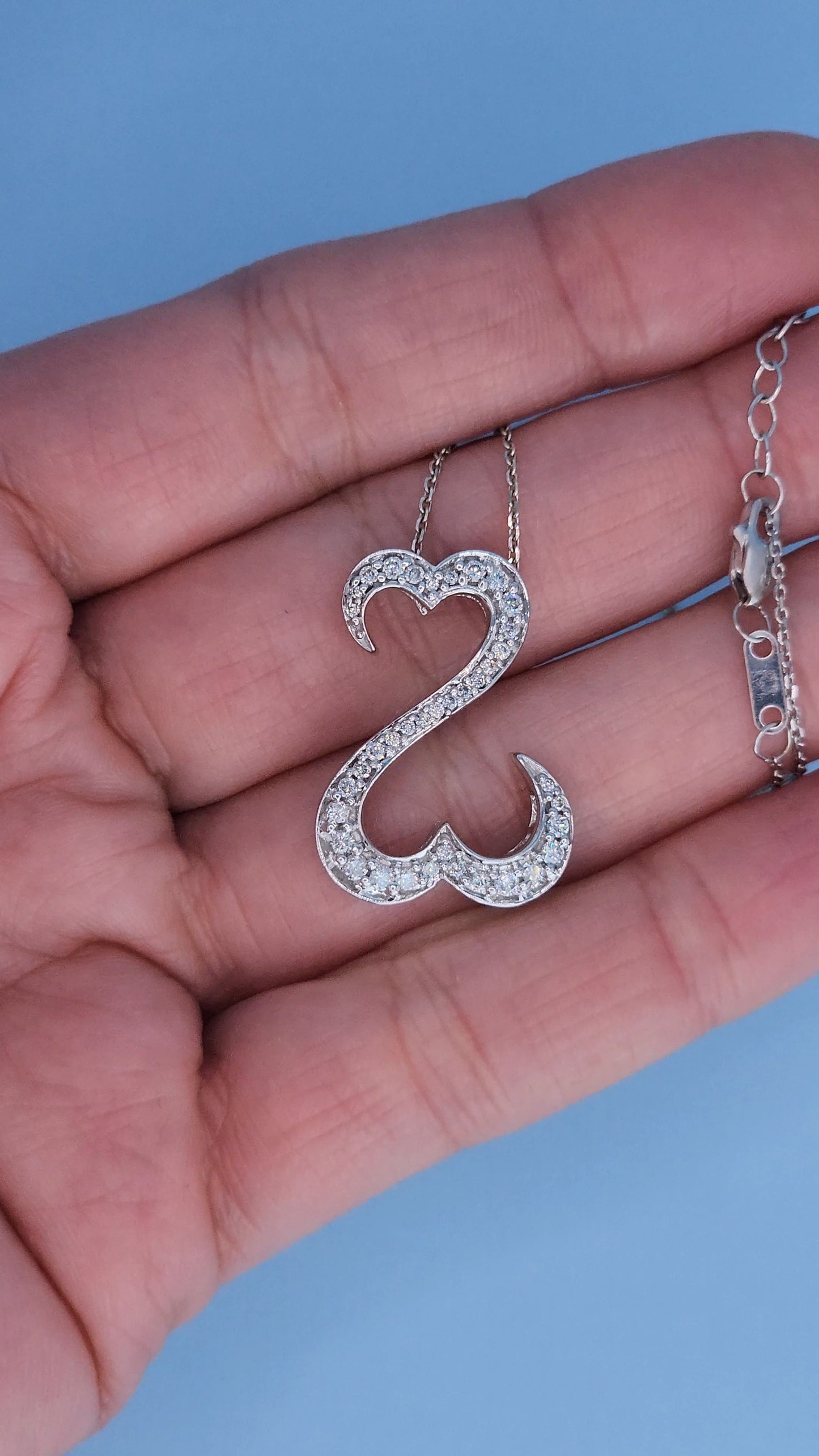 Jane Seymour Open Double Heart Necklace in 14k White Gold | Natural Diamond Pendant 0.50ct t.w., Adjustable Chain 18–20"