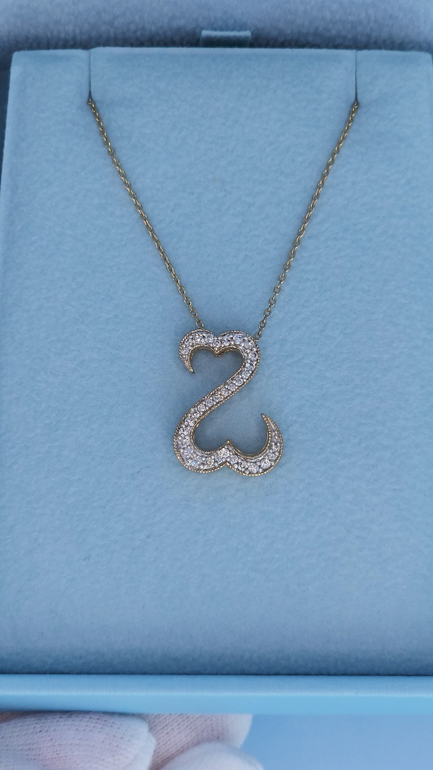 Jane Seymour Petite Double Heart Necklace in 14k Yellow Gold | Natural Diamonds 0.20ct t.w., Adjustable Chain 18–20"