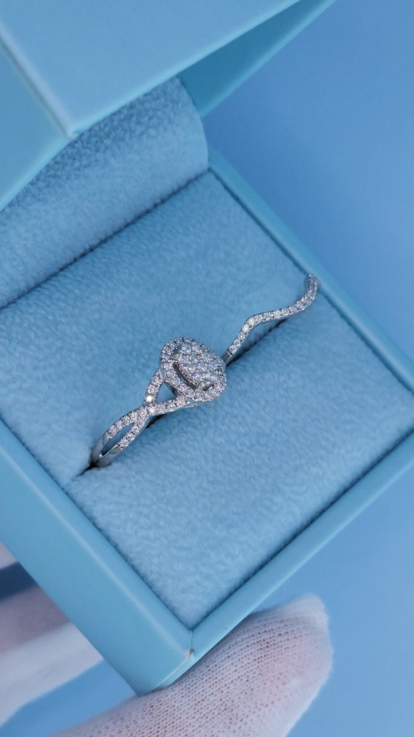 14k White Gold Engagement Ring Set | Oval Cluster with Halo & Infinity Band | 7/8ct Diamond Total Weight, Size 8