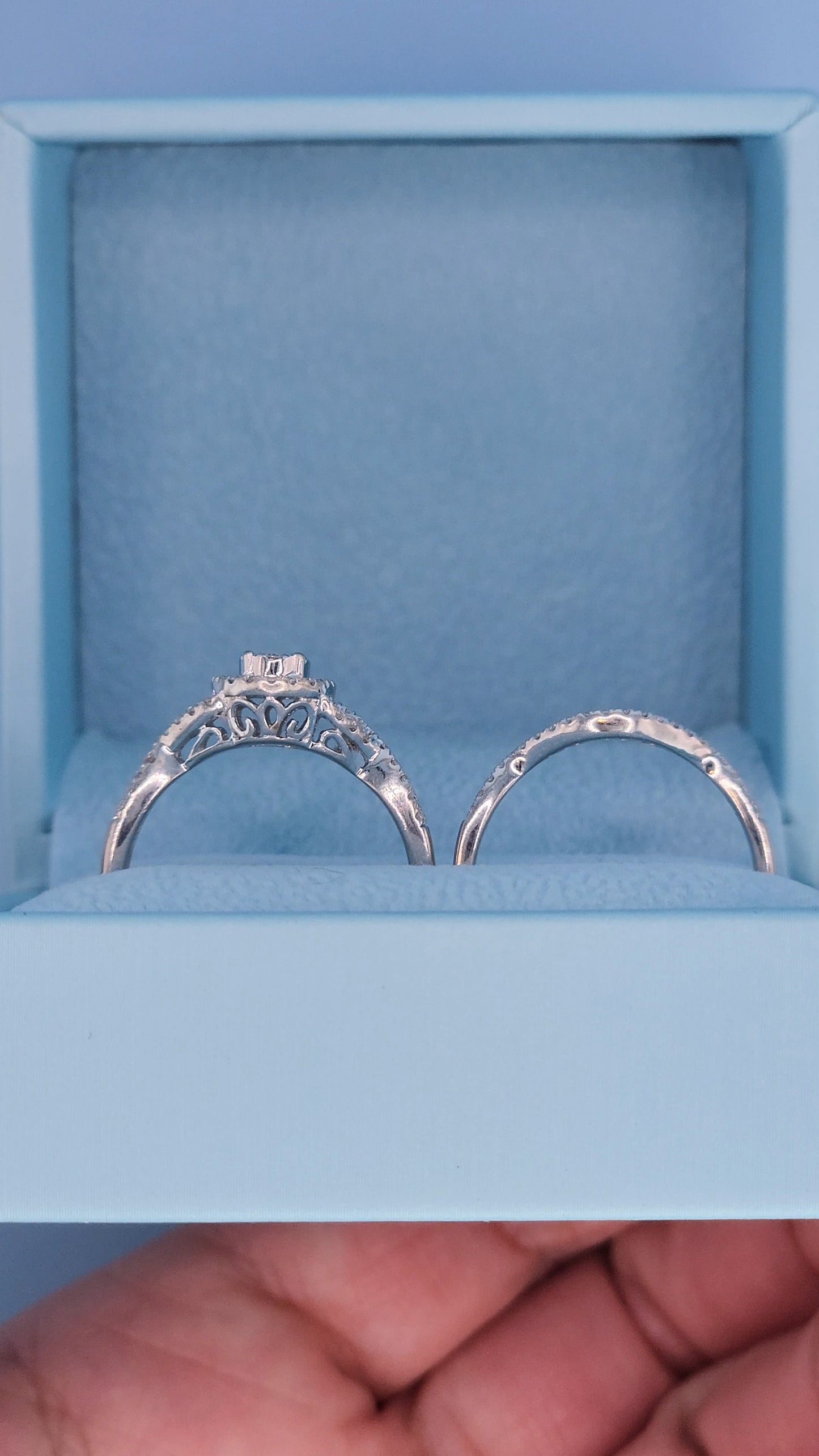 14k White Gold Engagement Ring Set | Oval Cluster with Halo & Infinity Band | 7/8ct Diamond Total Weight, Size 8