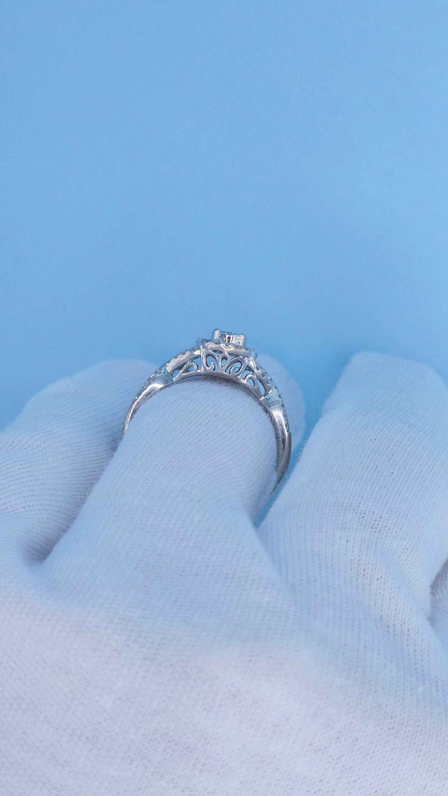 14k White Gold Engagement Ring Set | Oval Cluster with Halo & Infinity Band | 7/8ct Diamond Total Weight, Size 8