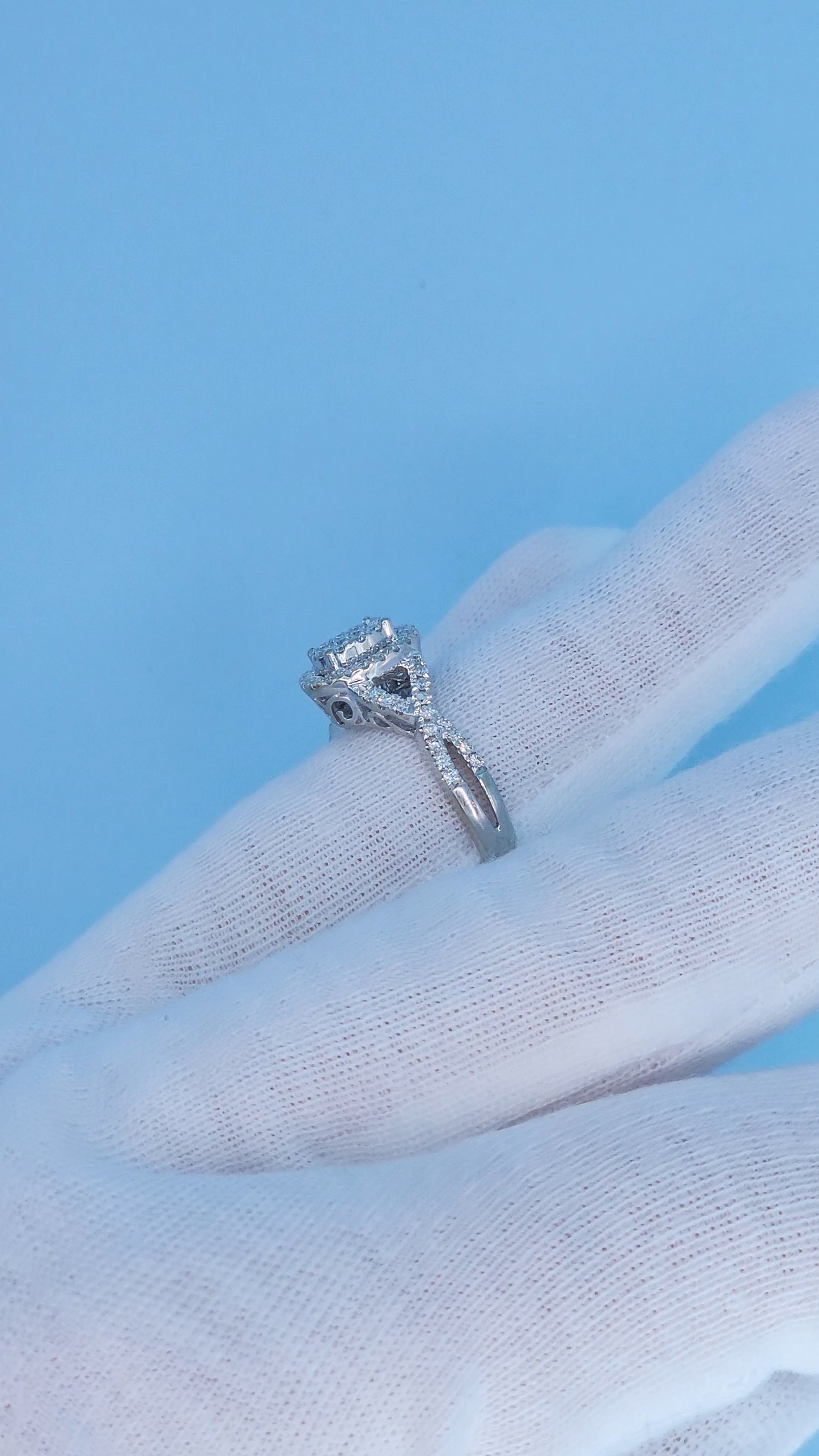 14k White Gold Engagement Ring Set | Oval Cluster with Halo & Infinity Band | 7/8ct Diamond Total Weight, Size 8