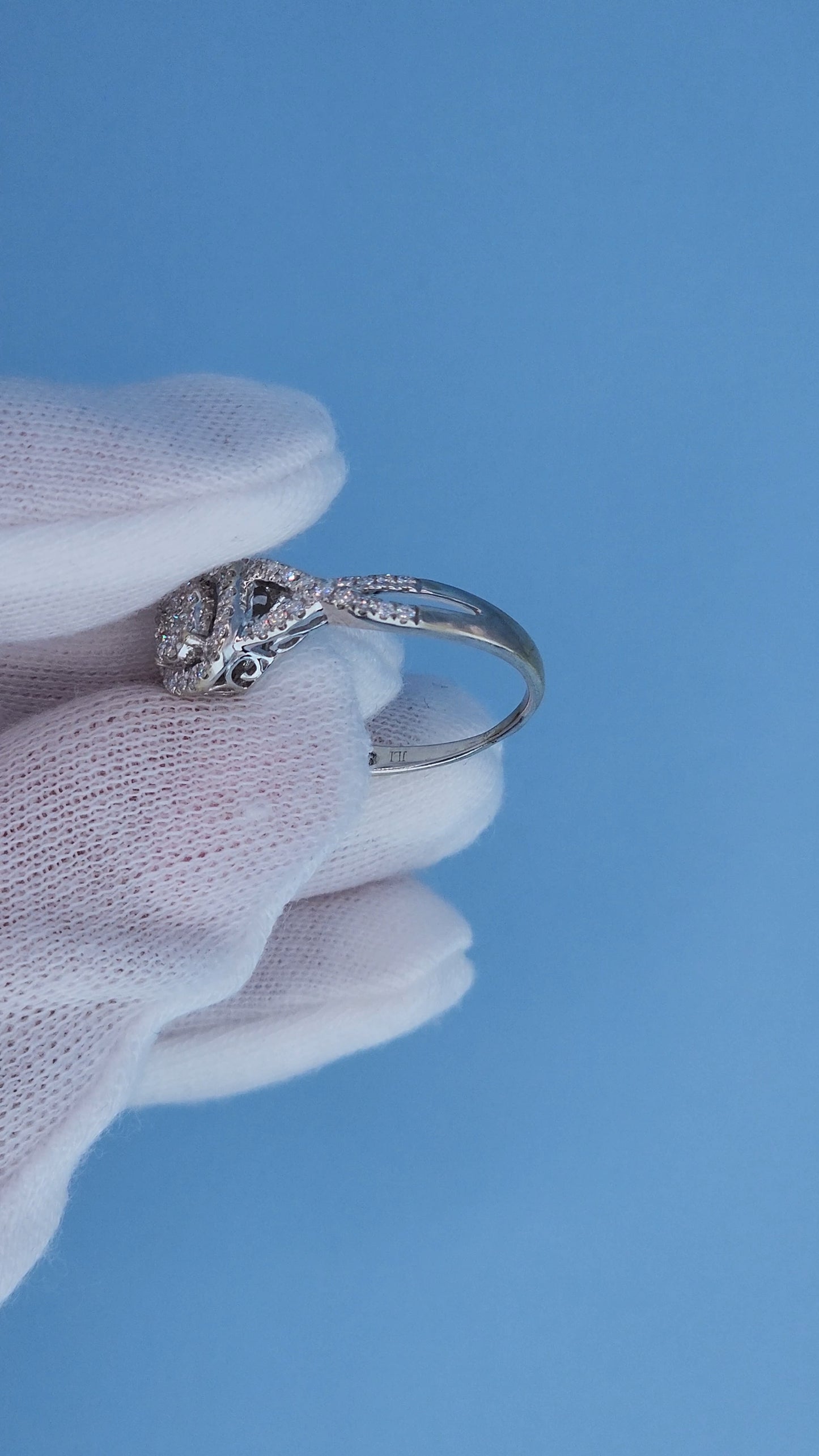 14k White Gold Engagement Ring Set | Oval Cluster with Halo & Infinity Band | 7/8ct Diamond Total Weight, Size 8