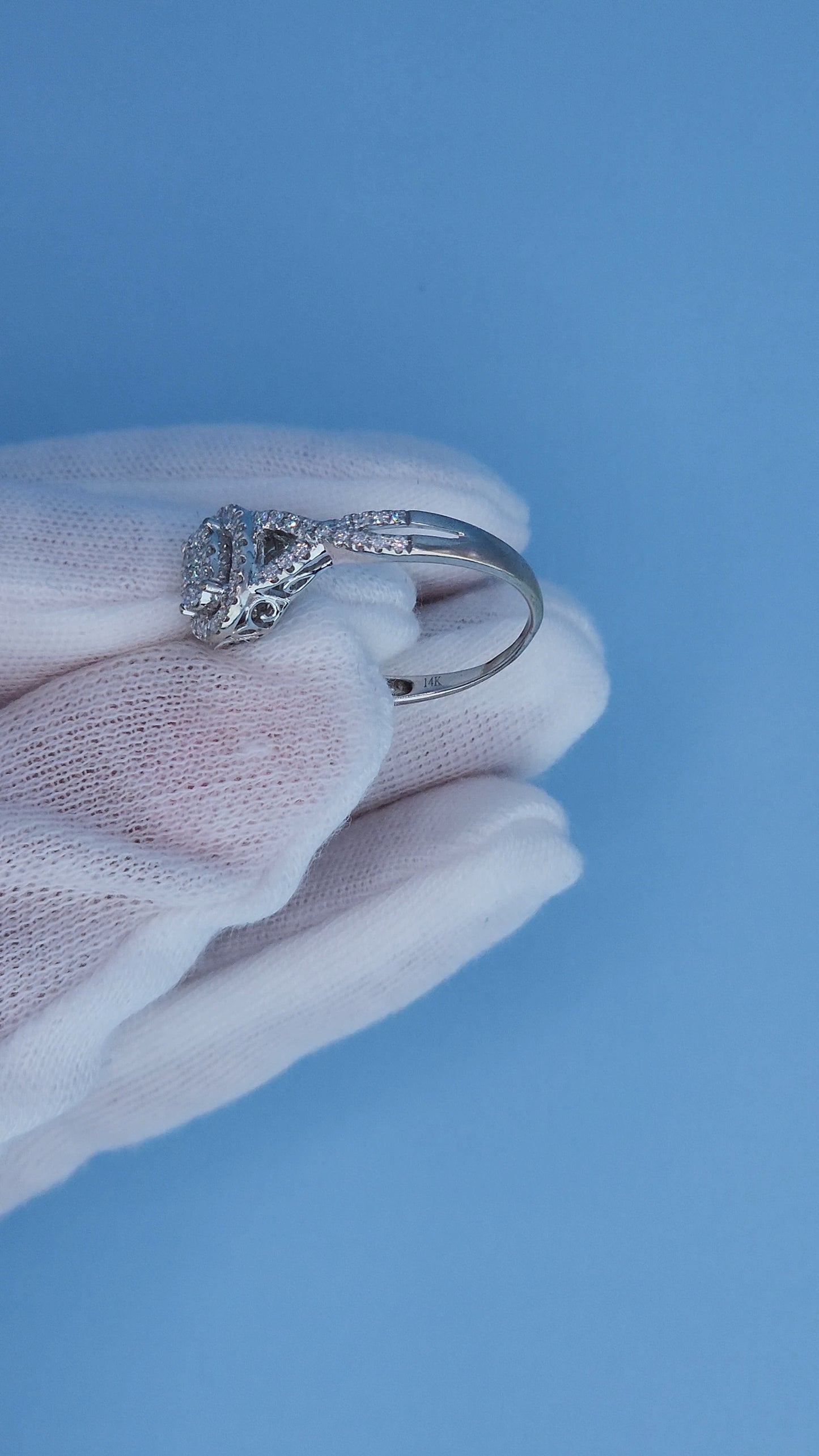 14k White Gold Engagement Ring Set | Oval Cluster with Halo & Infinity Band | 7/8ct Diamond Total Weight, Size 8