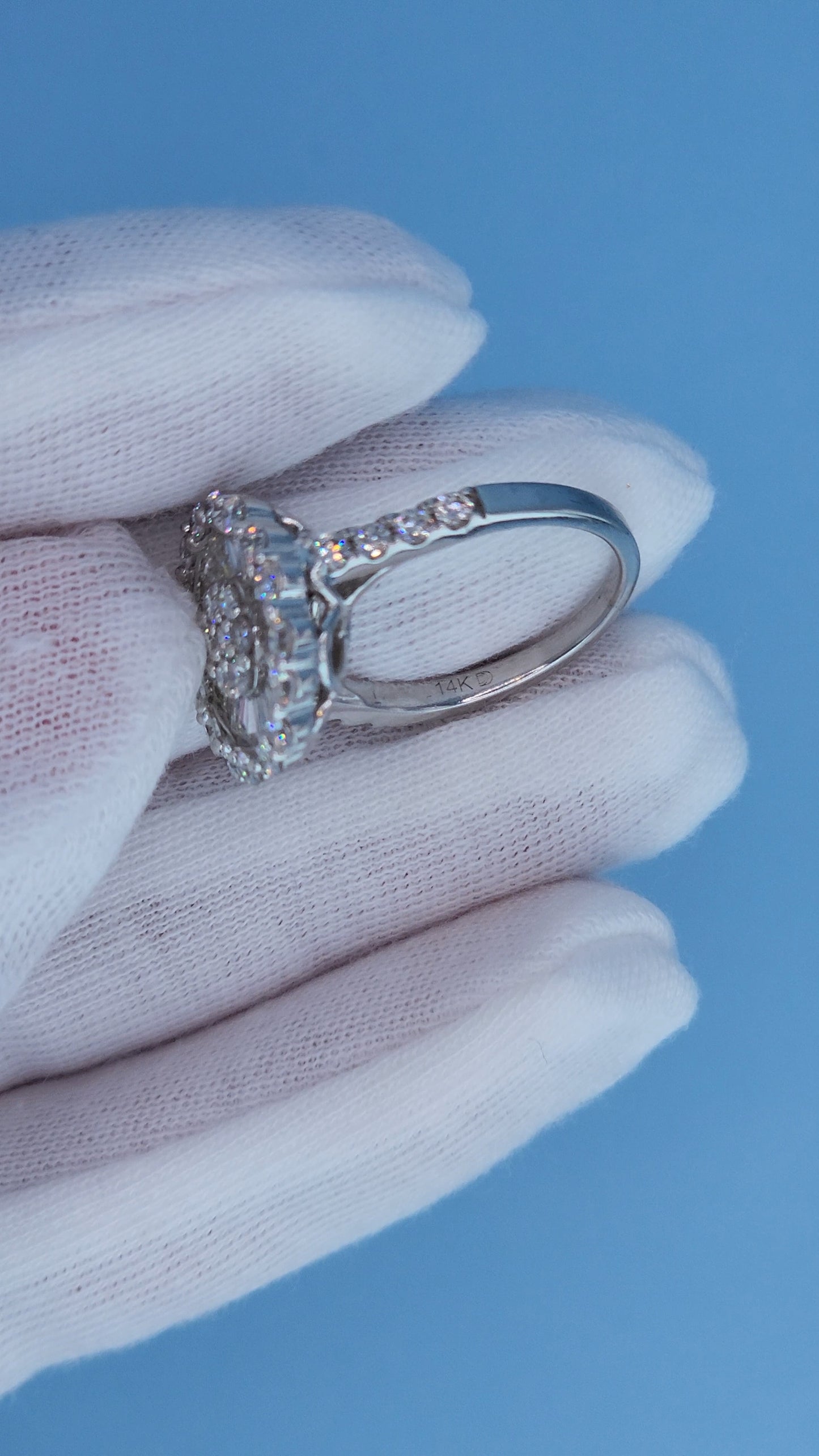 14k White Gold Diamond Cluster Flower Ring | 1.25ct Total, Round & Baguette Diamonds, Size 5.5