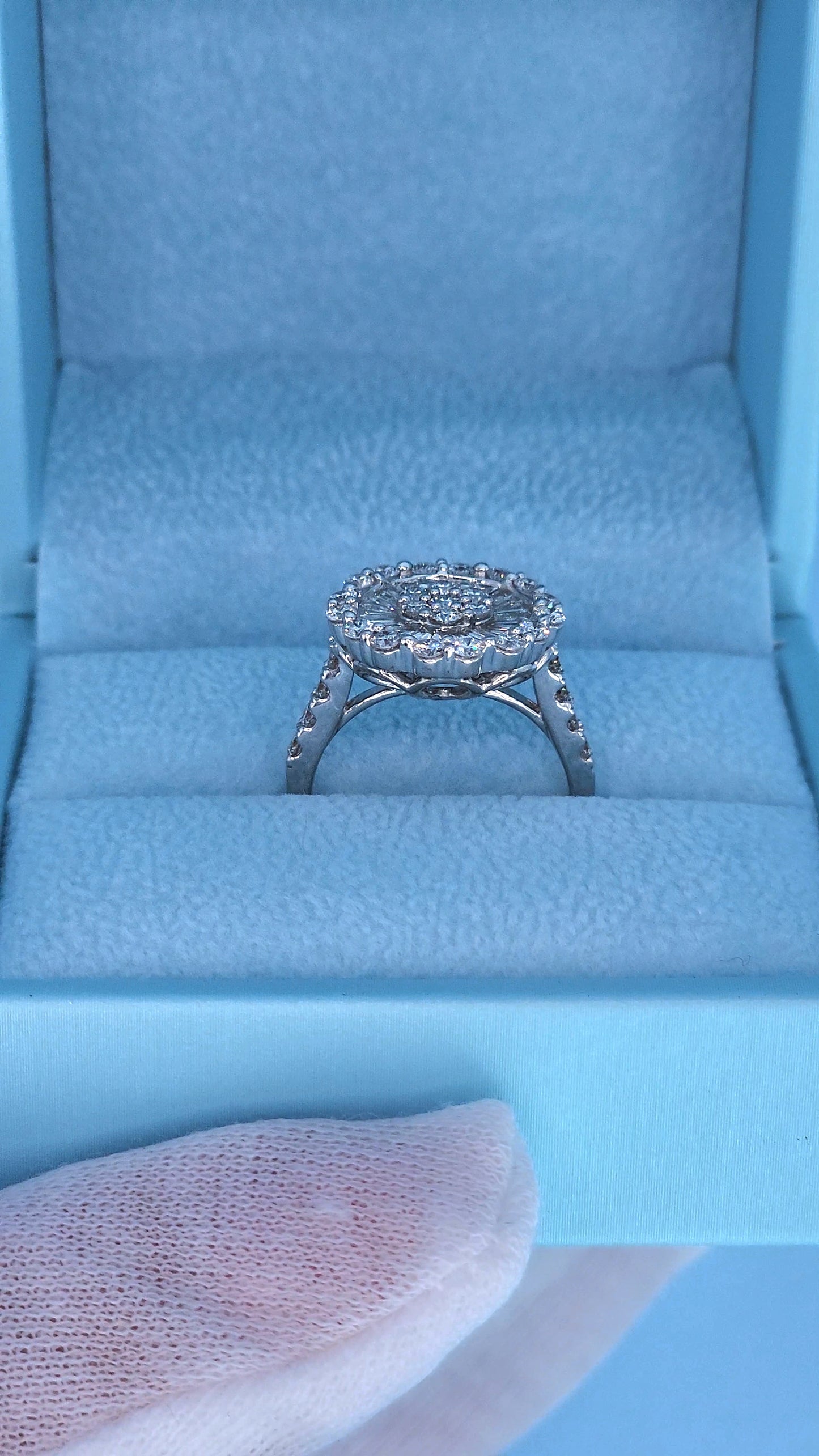 14k White Gold Diamond Cluster Flower Ring | 1.25ct Total, Round & Baguette Diamonds, Size 5.5