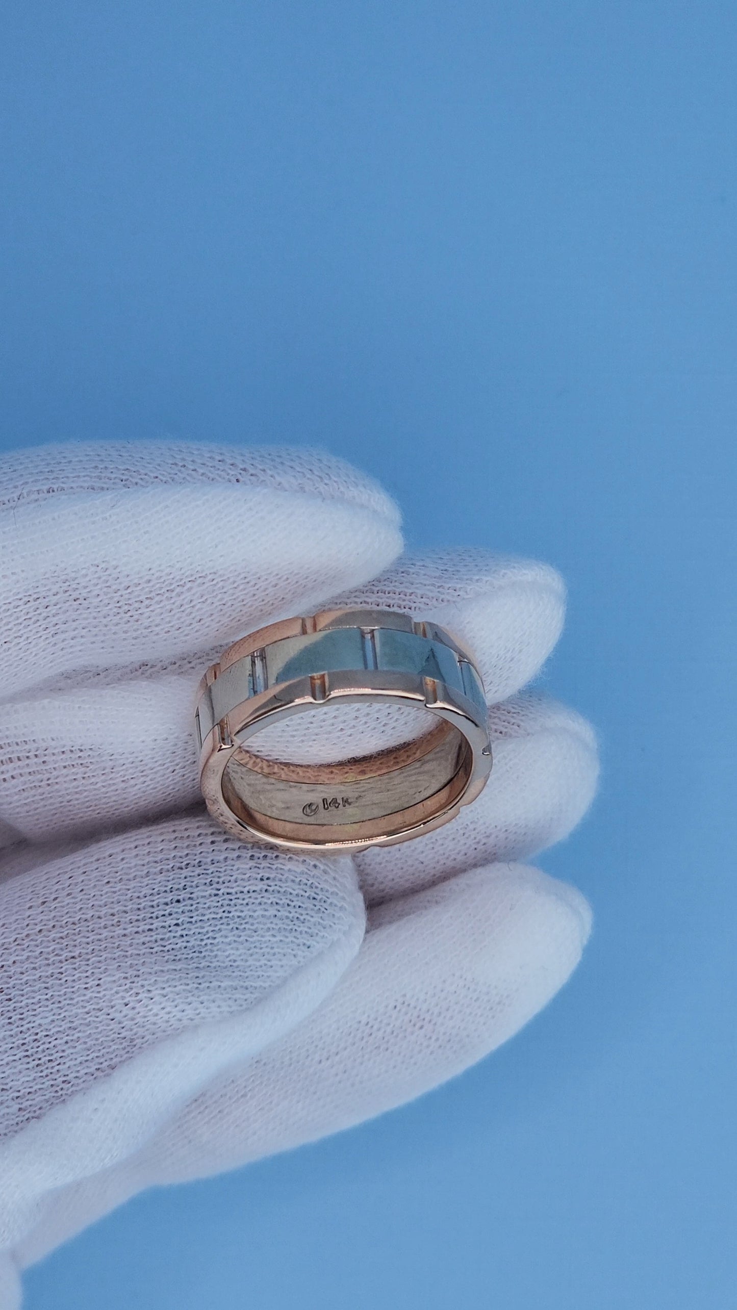 14k White and Rose Gold Men’s Wedding Band – Oyster-Inspired Two-Tone Gold Ring, 7.6mm, Size 8.5