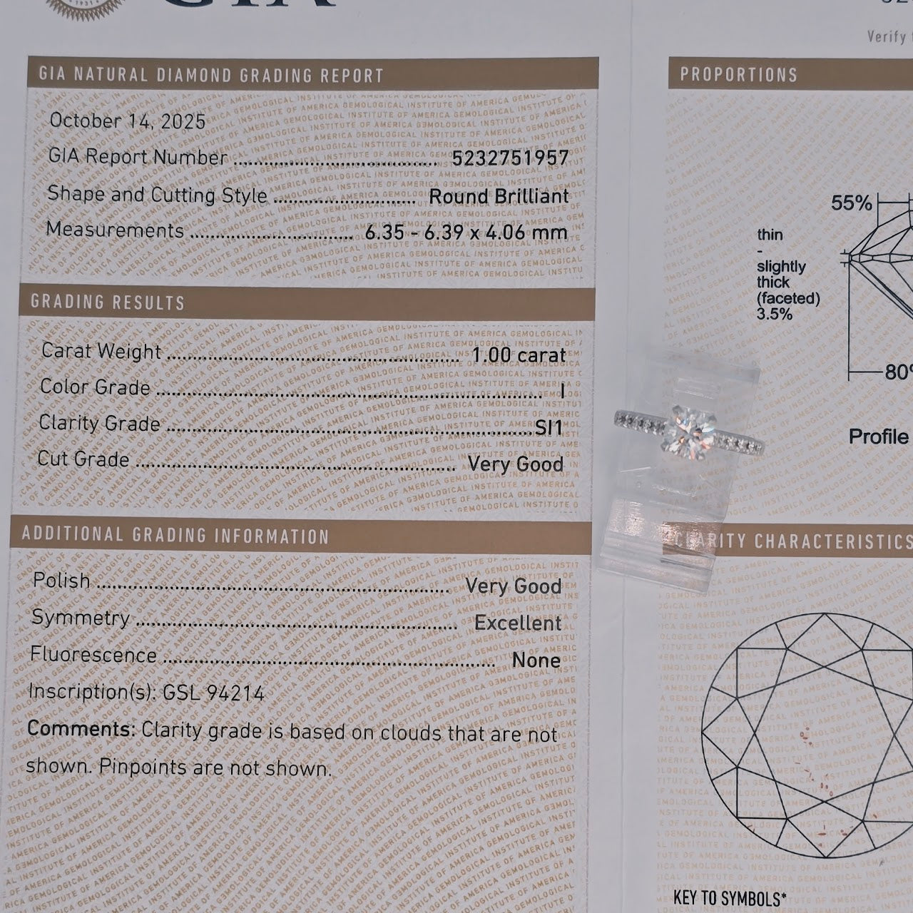 14k White Gold Diamond Engagement Ring | 1.00 CT Round Brilliant GIA Certified, Cathedral Setting with Diamond Accents