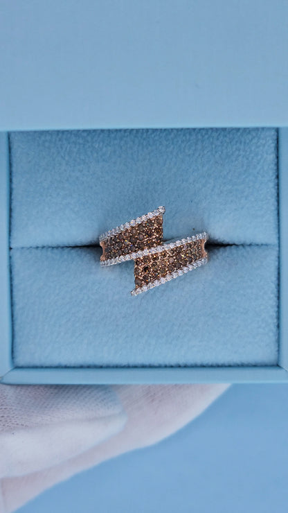 14k Rose Gold Bypass Ring with Cognac and White Diamonds in the box front