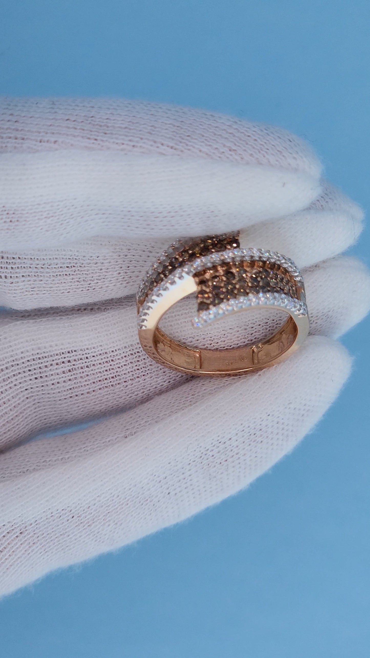 14k Rose Gold Bypass Ring with Cognac and White Diamonds Stamp Picture