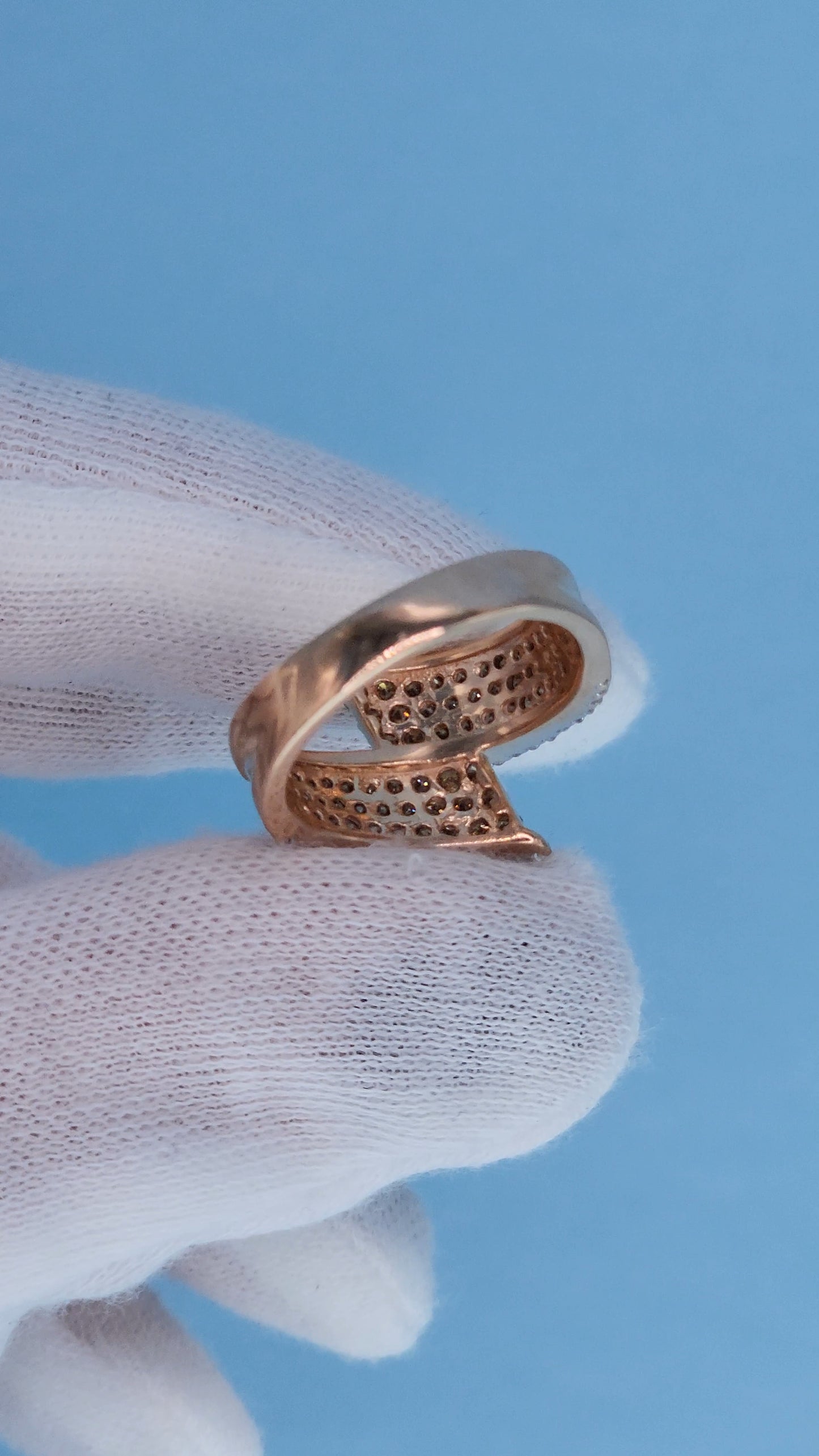 14k Rose Gold Bypass Ring with Cognac and White Diamonds View of the Back