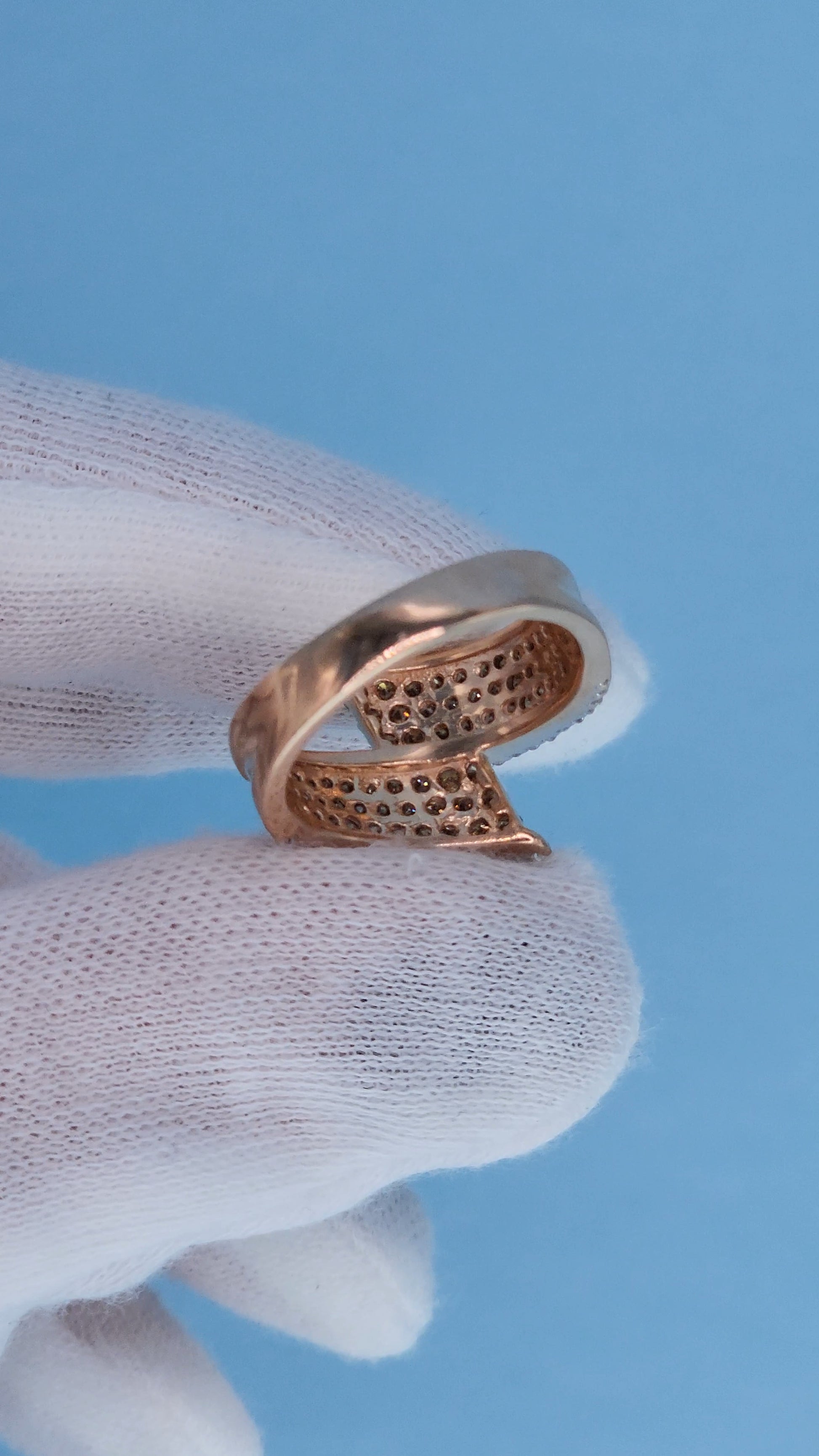 14k Rose Gold Bypass Ring with Cognac and White Diamonds View of the Back
