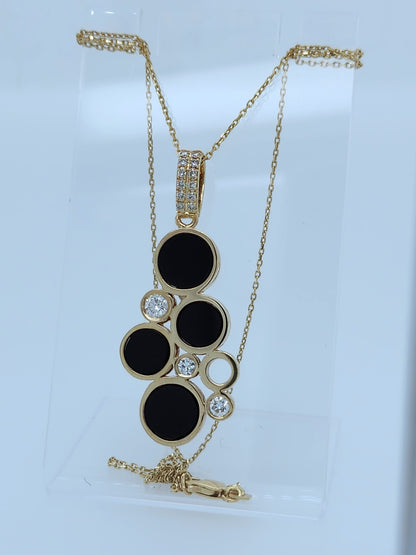 14k Yellow Gold Bubble Pendant with Black Onyx and Diamond Accents Side View