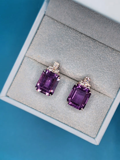 Amethyst and Diamond Earrings in 14k White Gold