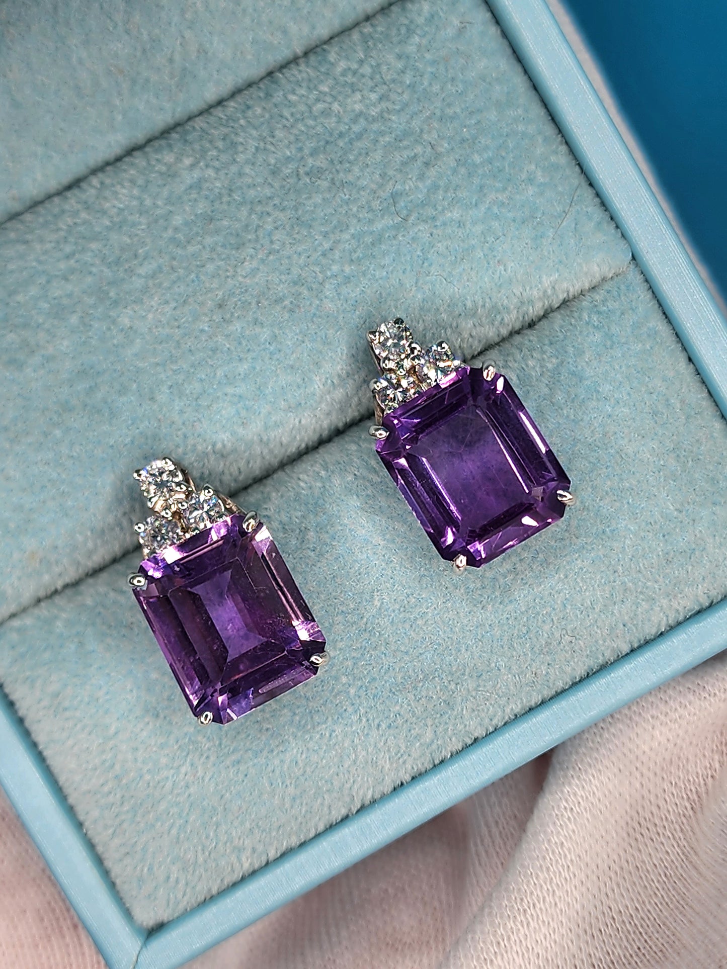 Amethyst and Diamond Earrings in 14k White Gold