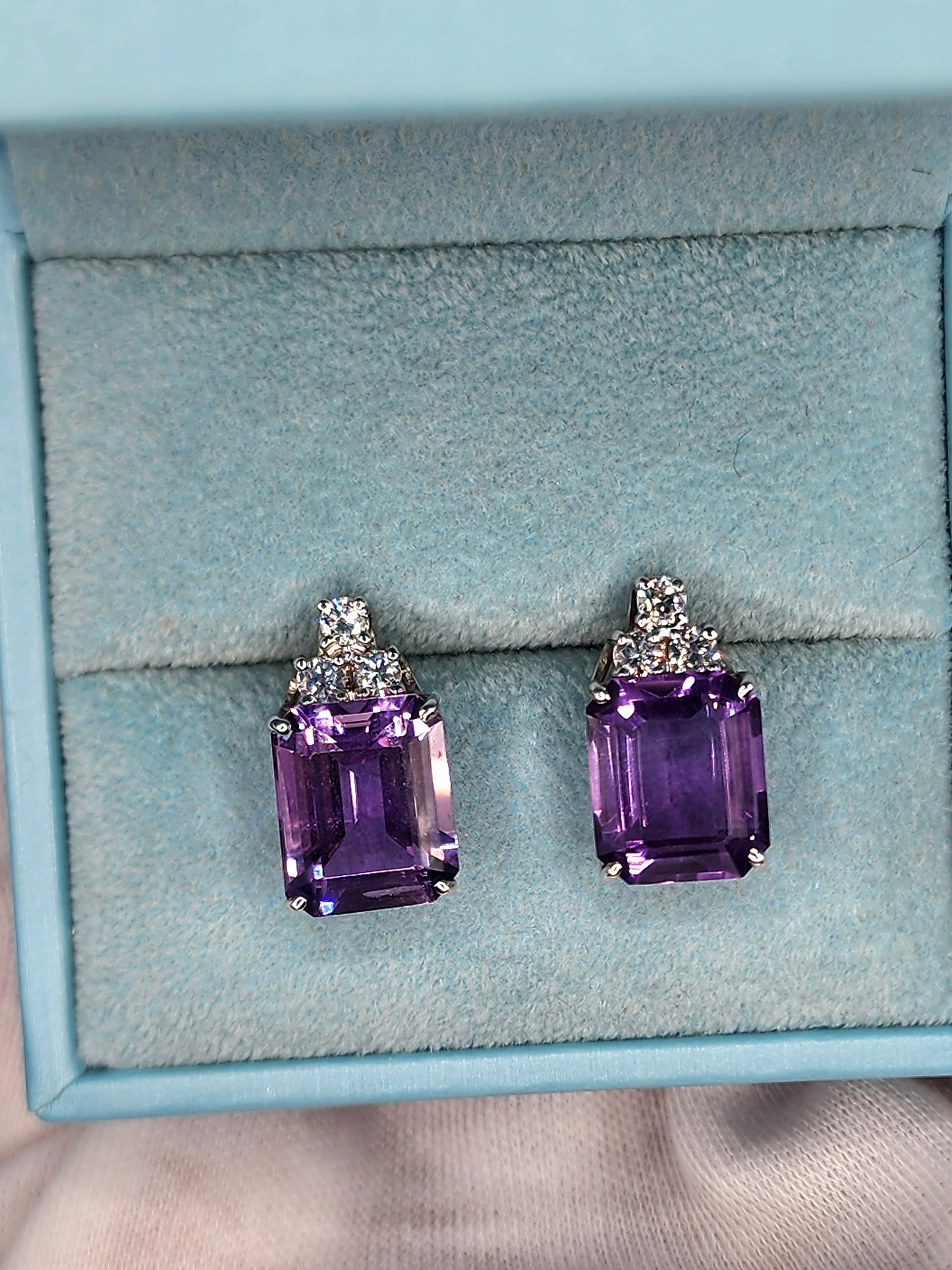 Amethyst and Diamond Earrings in 14k White Gold