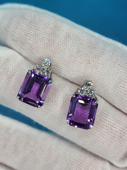 Amethyst and Diamond Earrings in 14k White Gold