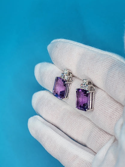 Amethyst and Diamond Earrings in 14k White Gold