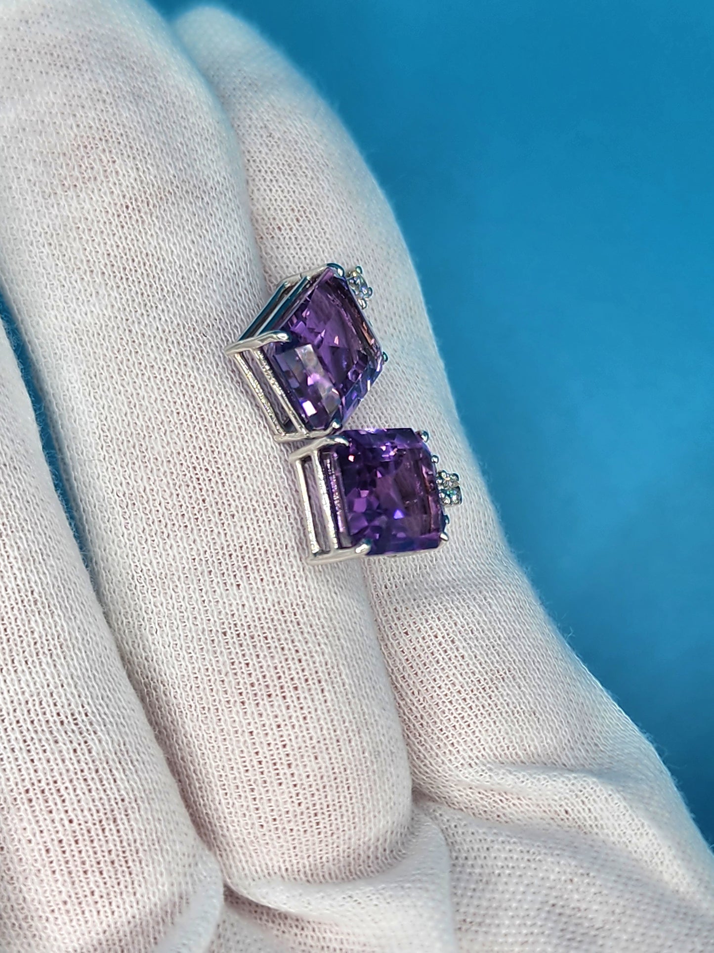 Amethyst and Diamond Earrings in 14k White Gold