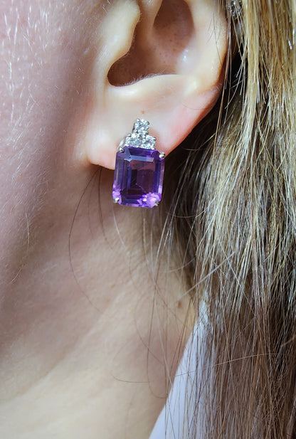 Amethyst and Diamond Earrings in 14k White Gold