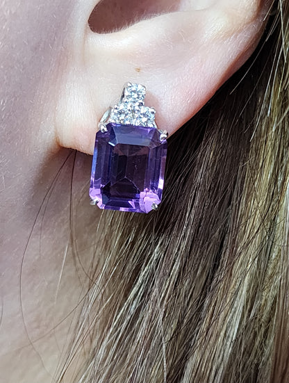 Amethyst and Diamond Earrings in 14k White Gold