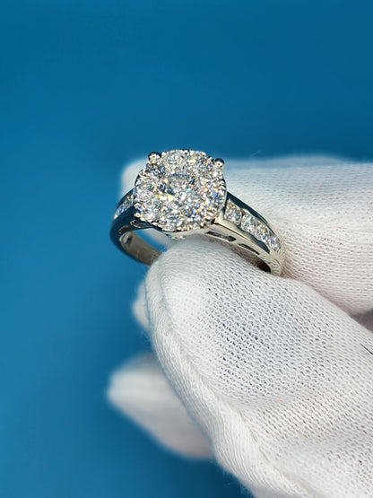 Diamond Halo Cluster Ring in 10k White Gold