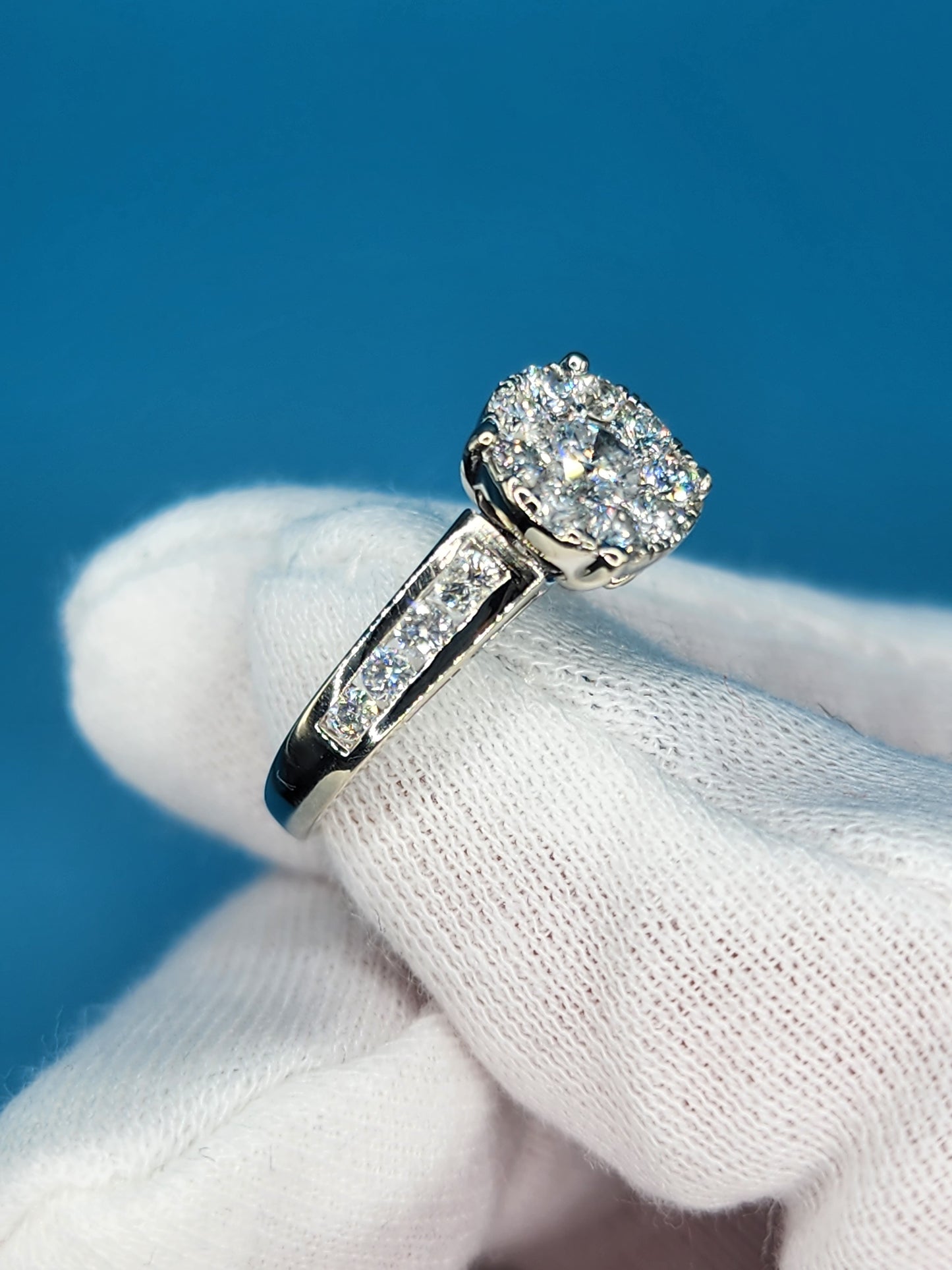 Diamond Halo Cluster Ring in 10k White Gold