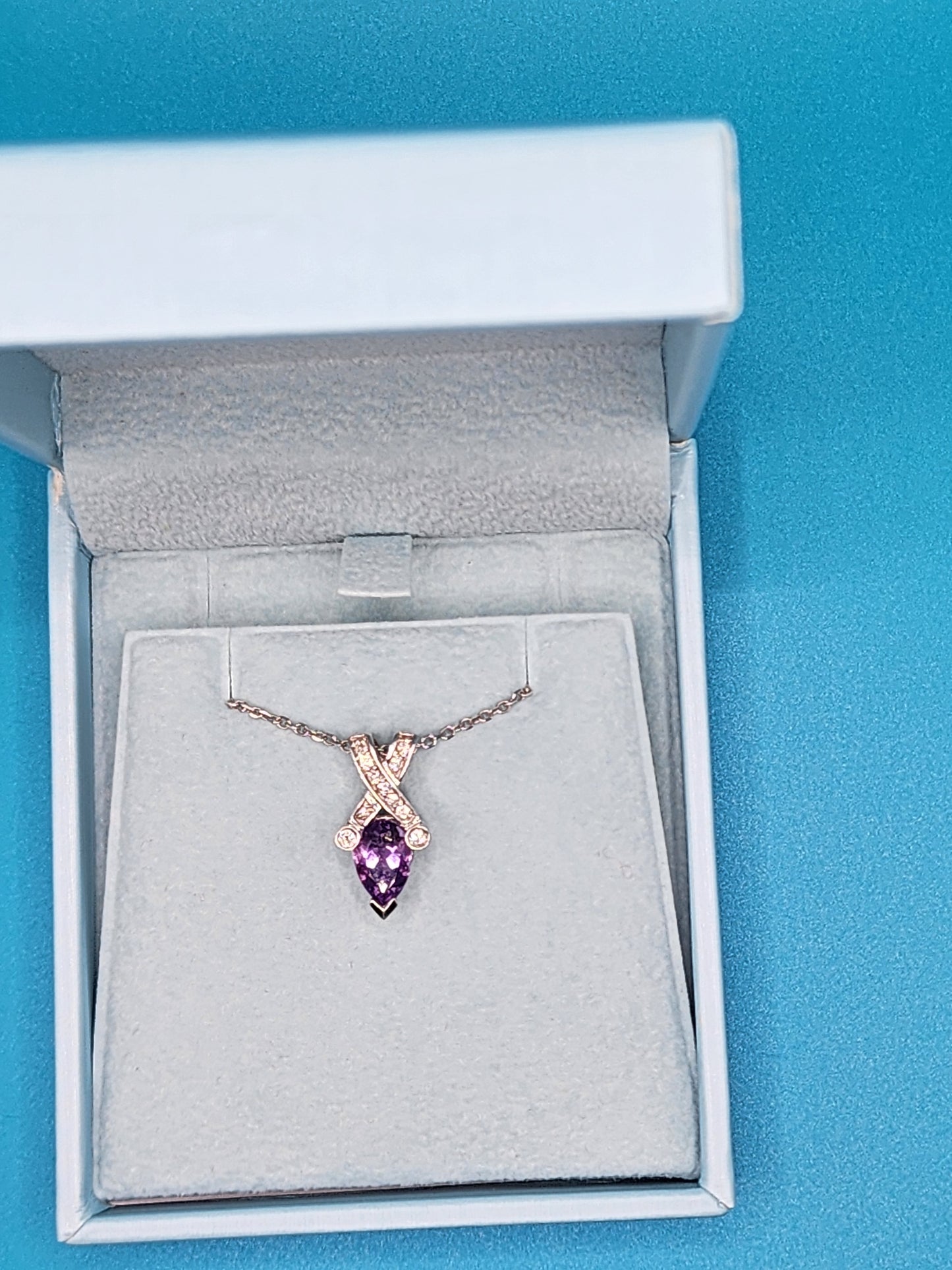 Pear Amethyst and Diamond Pendant in 14k White Gold