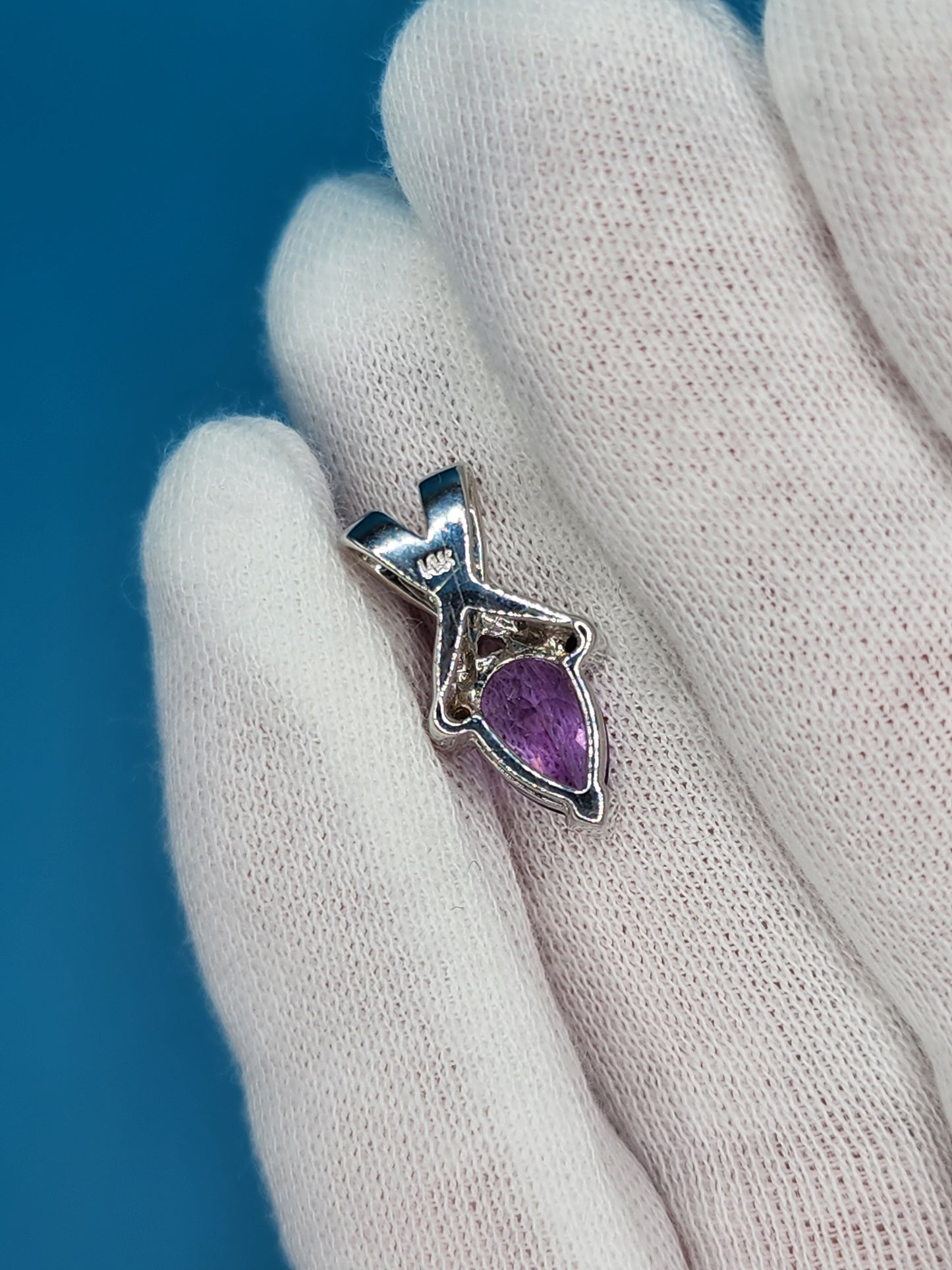 Pear Amethyst and Diamond Pendant in 14k White Gold