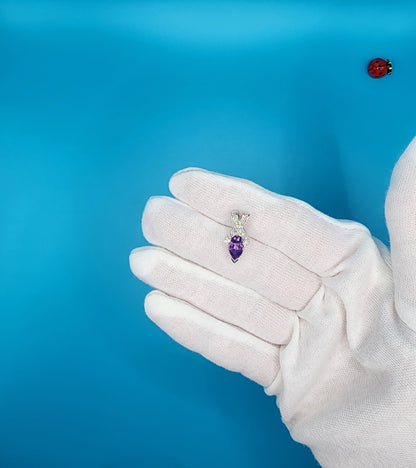 Pear Amethyst and Diamond Pendant in 14k White Gold