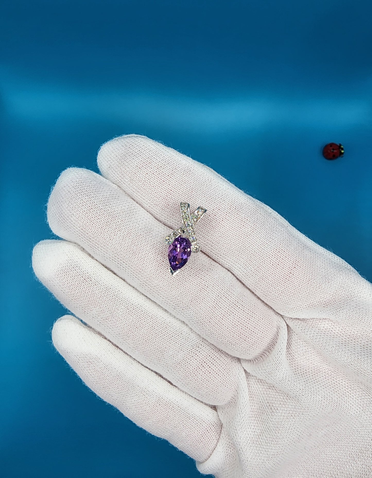 Pear Amethyst and Diamond Pendant in 14k White Gold