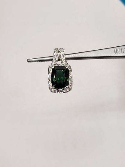 Green Tourmaline Halo Diamond Pendant in 14k White Gold