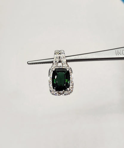 Green Tourmaline Halo Diamond Pendant in 14k White Gold