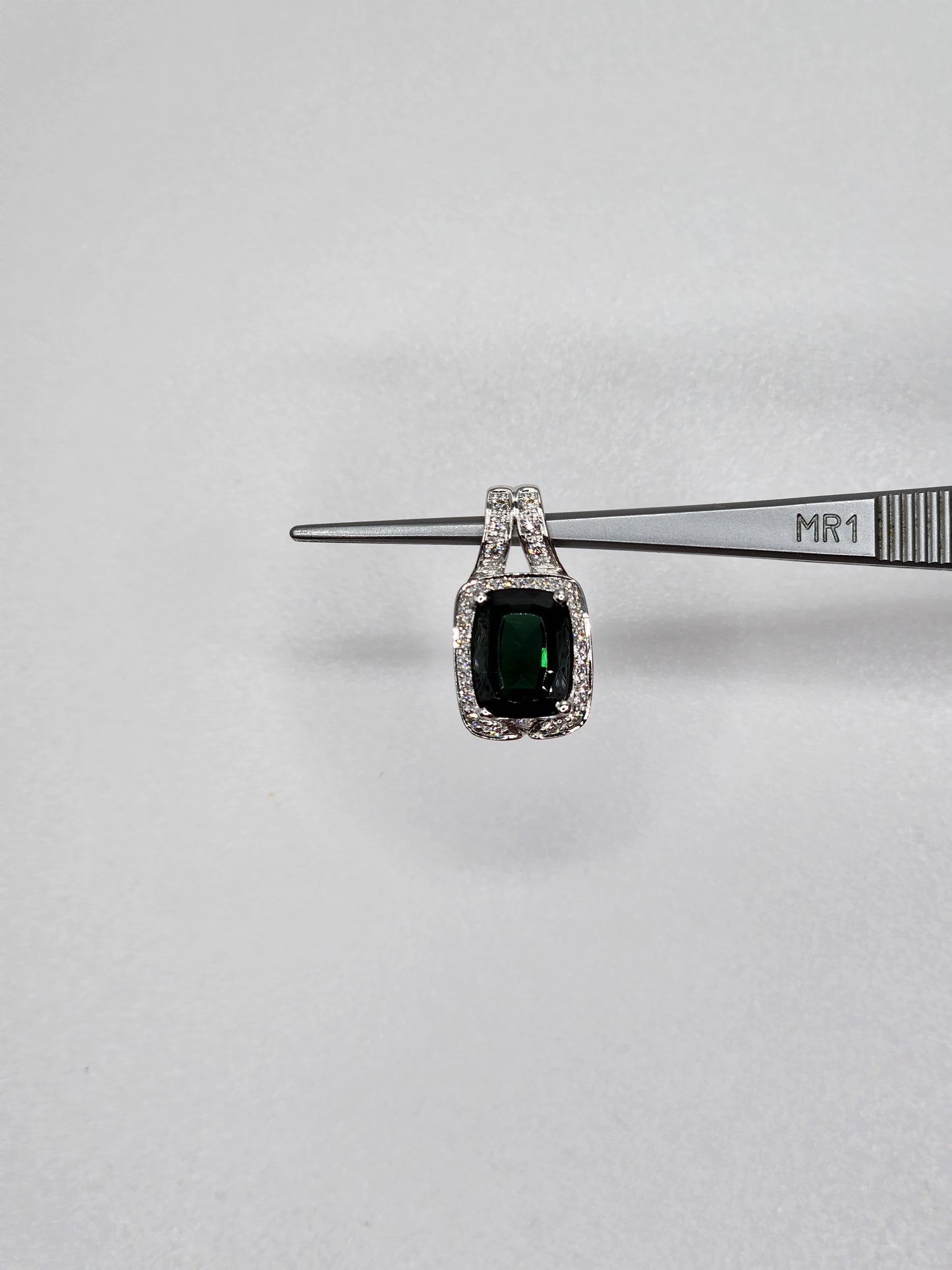 Green Tourmaline Halo Diamond Pendant in 14k White Gold