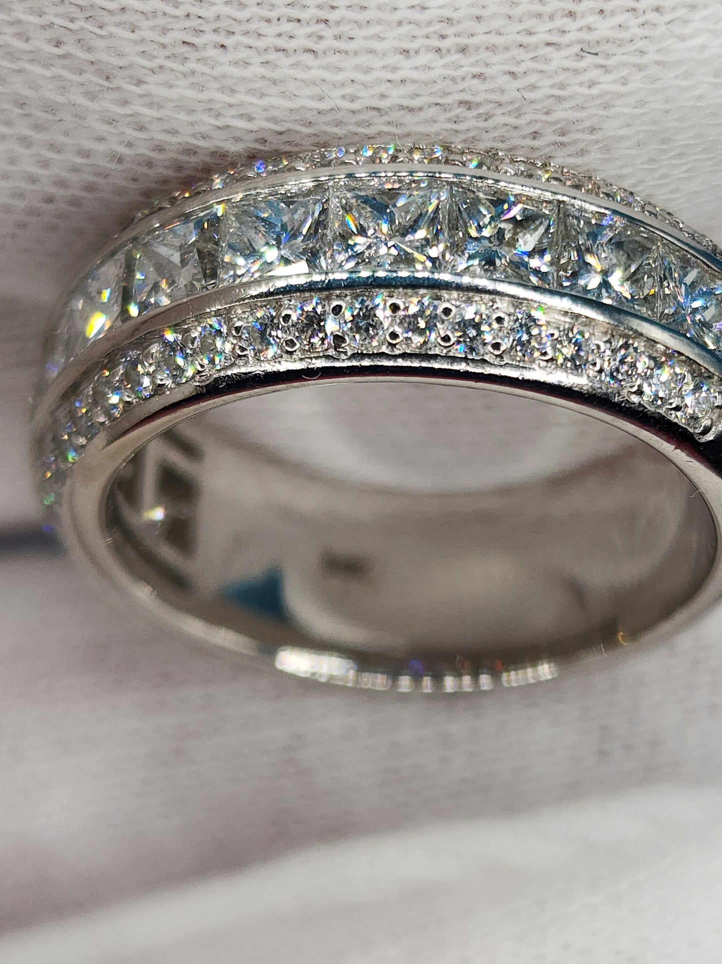 Wide Wedding/Anniversary Band in 14k White Gold with Genuine Princess and Round Cut Diamonds