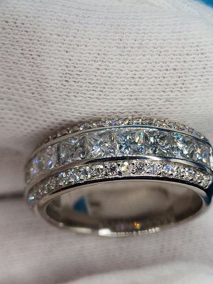 Wide Wedding/Anniversary Band in 14k White Gold with Genuine Princess and Round Cut Diamonds