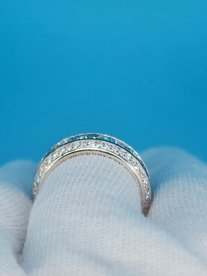 Wide Wedding/Anniversary Band in 14k White Gold with Genuine Princess and Round Cut Diamonds