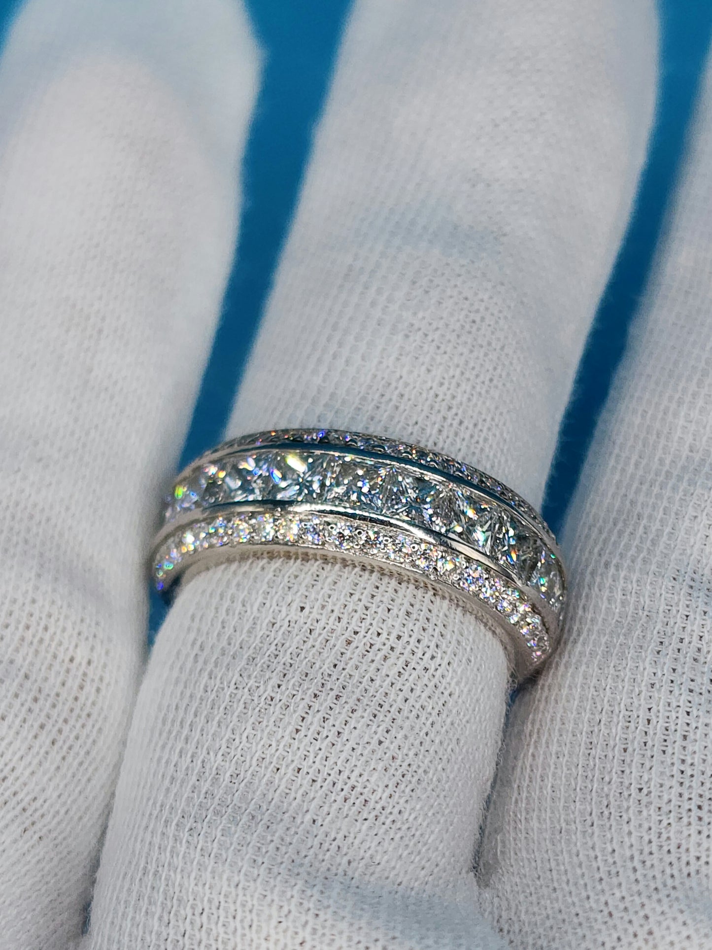 Wide Wedding/Anniversary Band in 14k White Gold with Genuine Princess and Round Cut Diamonds