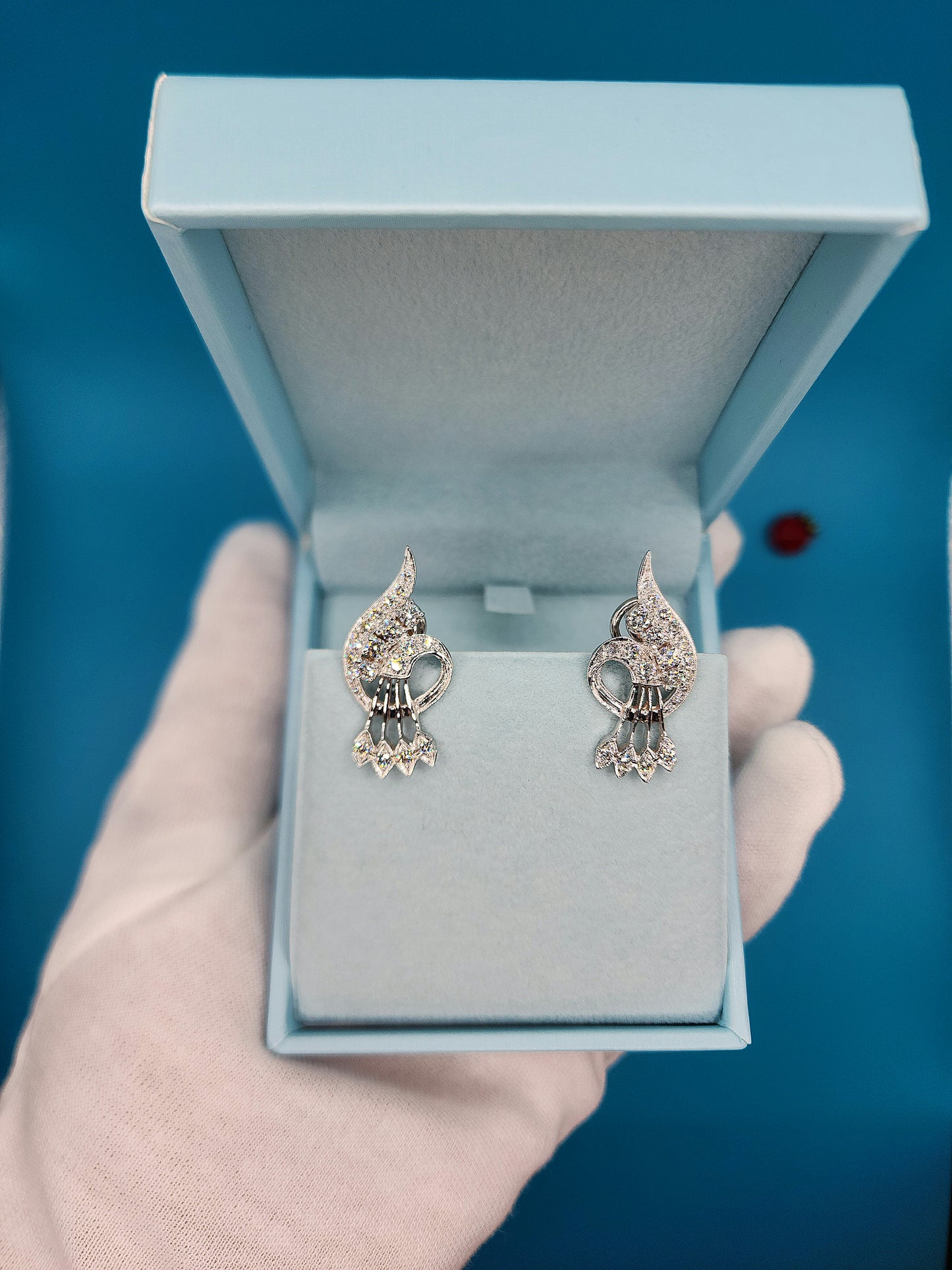 Vintage Diamond Cocktail Earrings in 18k White Gold